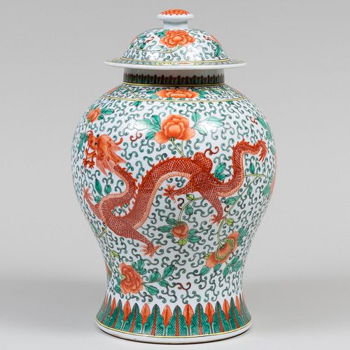 Chinese Famille Verte Porcelain Baluster Jar and Cover