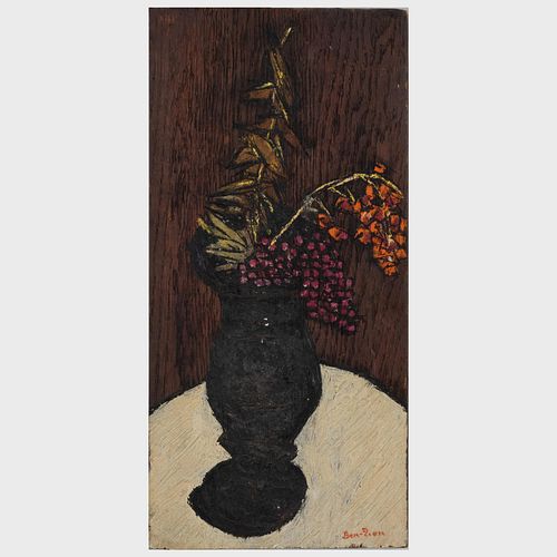 Ben-Zion  (1897-1987): Flower Piece with Black Vase
