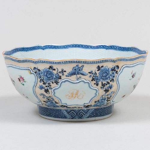 Chinese Export Sopra Di Bianco Porcelain Monogrammed Punchbowl