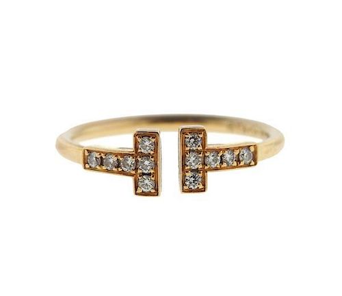Tiffany &amp; Co 18K Gold Diamond T Wire Ring