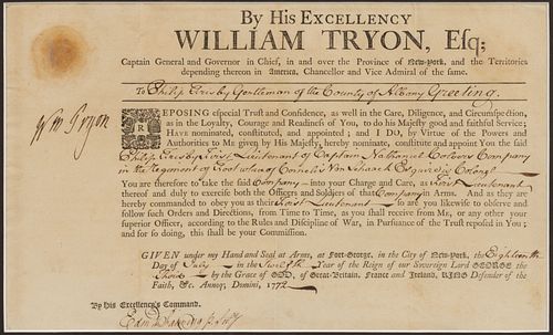 REVOLUTIONARY WAR ERA GOVERNOR WILLIAM TRYON (1729-1788) SIGNED MILITARY APPOINTMENT