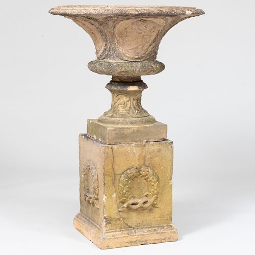 Neoclassical Style Composition Garden Urn on an Associated Pedestal