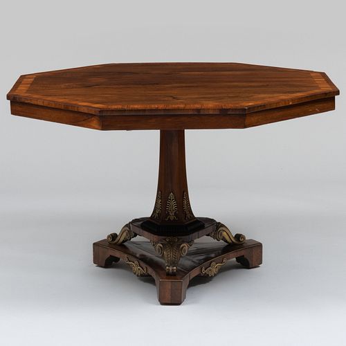 William IV Brass-Mounted Inlaid Rosewood Octagonal Center Table