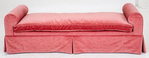 Rose Pink Mohair Upholstered Two-Arm Bench