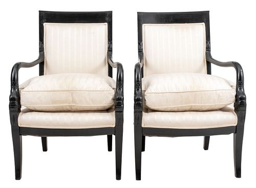 Charles X Style Ebonized Dolphin Arm Chairs, 2