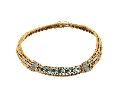 Gubelin 18k Gold Diamond Green Stone Necklace