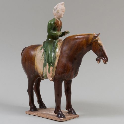 Chinese Sancai Glazed Pottery Figure of an Equestrian