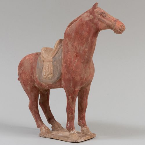 Chinese Tang Style Painted Pottery Figure of a Horse