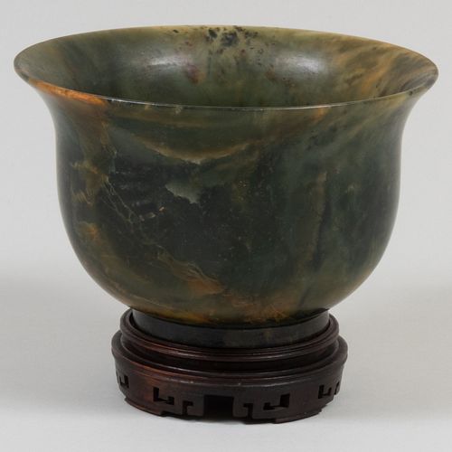 Chinese Spinach Green Hardstone Deep Bowl