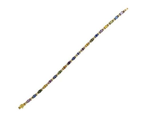 18K Gold Multi Color Sapphire Diamond Line Bracelet