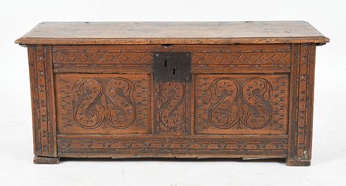 Charles II Carved Oak Chest, 17th Century