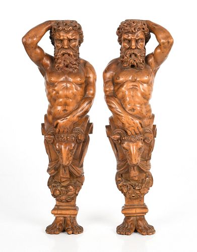 Pair of Neoclassical Style Carved Figural Terms