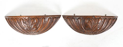 Pair of Demilune Carved Oak Wall Brackets
