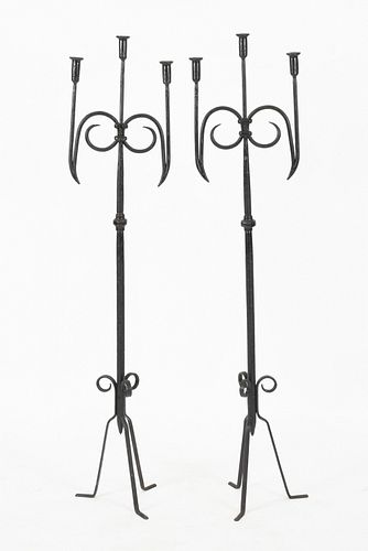 Pair of Arts and Crafts Wrought Iron Torchieres