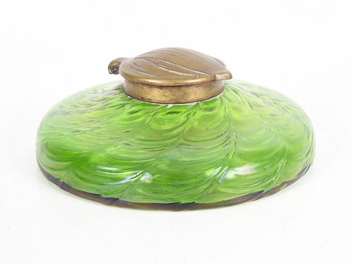 A Loetz-Type Bohemian Art Glass Inkwell