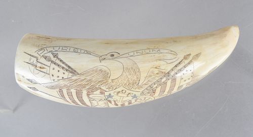An American Scrimshaw Whale Tooth