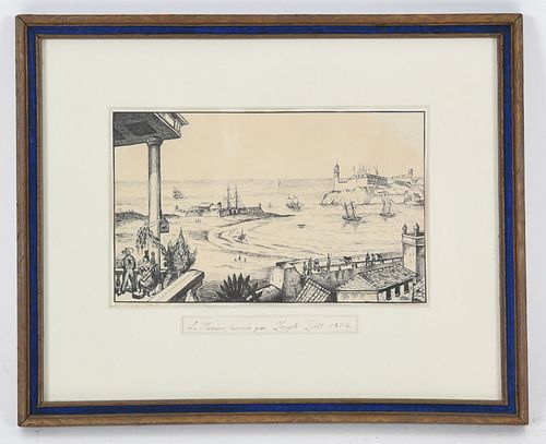 A Cuban Scene Dated 1836, Ink on Paper