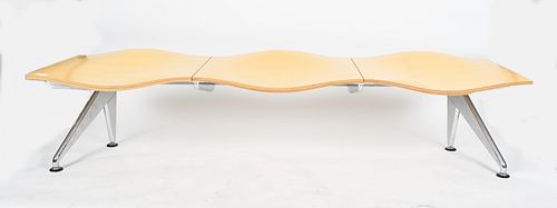 Modern Blonde Plywood and Chromed Steel Bench