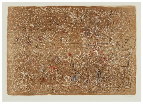 Mark Tobey, (1890-1976), "Flight over Forms," 1966, Lithograph in colors on BFK Rives paper, Image: 18.5" H x 26.75" W; Sheet: 24.75" H x 33" W