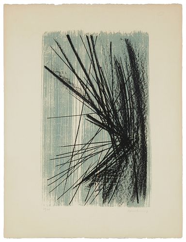 Hans Hartung, (1904-1989), "L34," 1957, Lithograph in colors on paper, Image: 19.75" H x 12.125" W; Sight: 26" H x 20" W