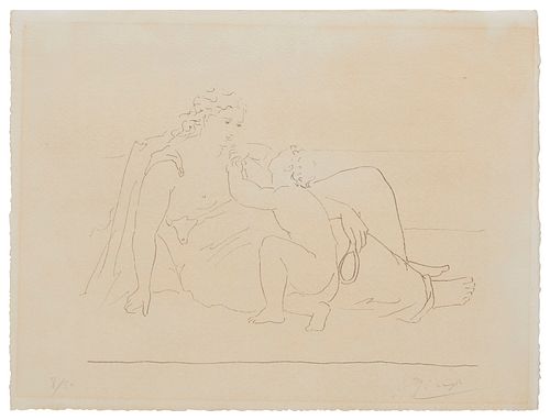 Pablo Picasso, (1881-1973), "Femme et enfant," 1923, Lithograph on wove paper, Image: 7.625" H x 11.25" W; Sheet: 11.125" H x 14.875" W