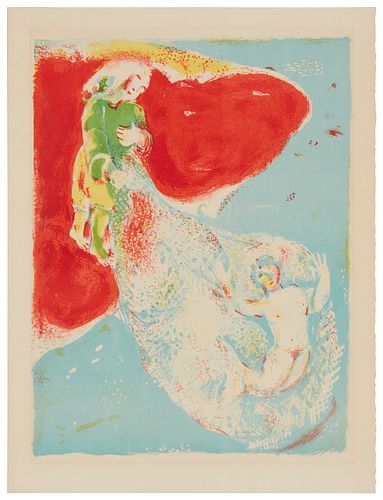 Marc Chagall, (1887-1985), "When Abdullah Got the Net AShore...," plate 8 from "Four Tales from the Arabian Nights", Lithograph in colors on laid pape