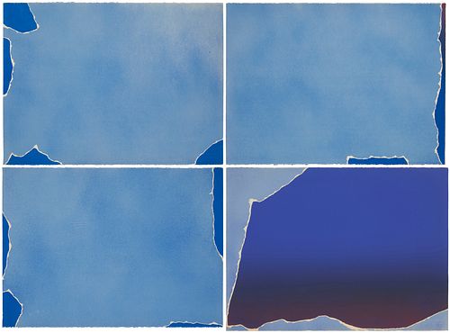 Joe Goode, (b. 1937), "Four Part Blue Torn Clouds," 1977, The set of four lithographs in colors on Arches paper, framed separately, Each Image/Sheet: 