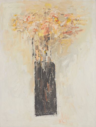 Hans Burkhardt, (1904-1994), "Wilted Flowers," 1969, Oil on canvas, 42" H x 32" W