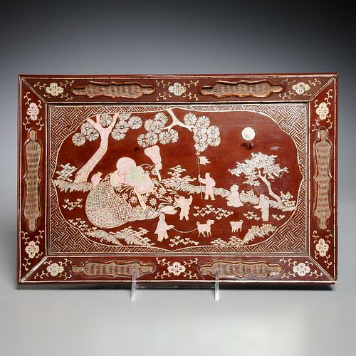Chinese mother of pearl-inlaid lacquer tray