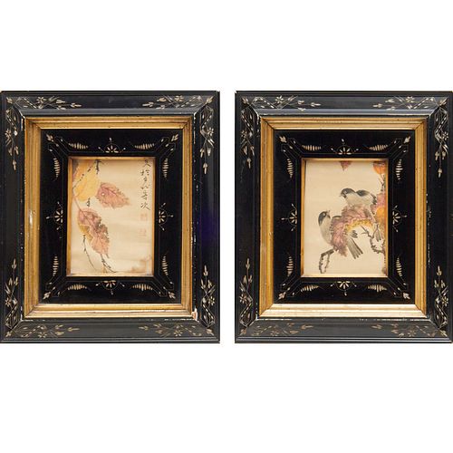 Pair Chinese watercolors in lacquer frames