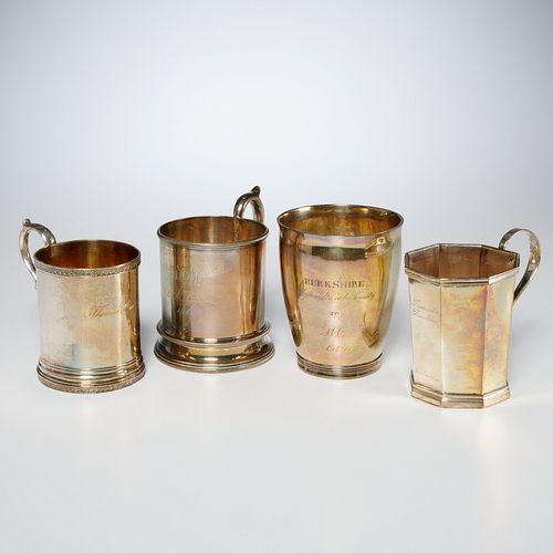 (4) antique American coin silver cups