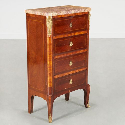 Antique Louis XV/XVI style inlaid rosewood chest