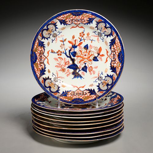 Set (10) Antique Derby Imari porcelain plates