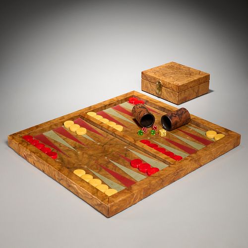 Vintage leather & Bakelite backgammon set