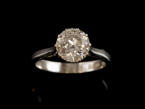 Single stone diamond ring, round brilliant cut diamond weighing approximately 1.72 carats in a ten claw setting mounted in Pl