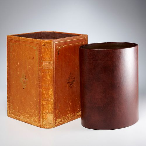(2) Leather-covered wastebaskets