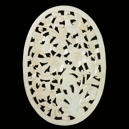 Chinese celadon jade carved oval plaque