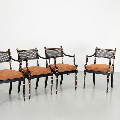 Set (4) Regency style black lacquered armchairs