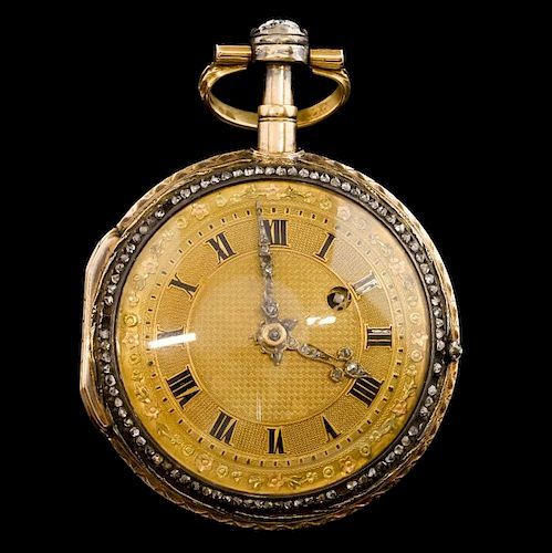 Late 18th/early 19th century gold and diamond mounted open faced fusee  pocket watch by Blanc Fres Genve, movement  Number