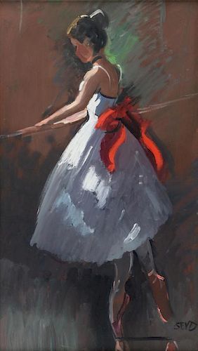 ﾧ Sherree Valentine Daines, b. 1959, 'Ballerina', signed with initials, oil on board, 54cm x 30cm,PLEASE NOTE THAT ARTIST R