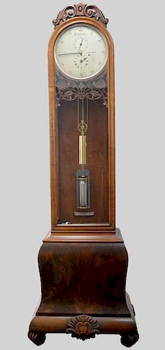 19th century mahogany and glass cased long case regulator clock with deadbeat escapement , Ward and Son, Evesham, silvered mi
