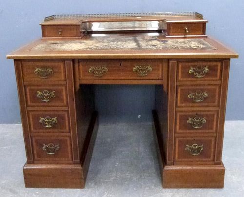 19th century satin wood and cross banded knee hole desk 110cm wide