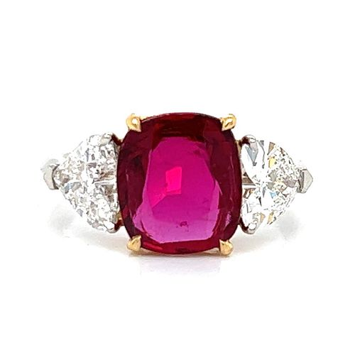 Platinum & 18K SSEF Certified Siam Ruby and Diamond Ring