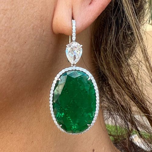 Platinum GIA & IGI Certified Emerald & Diamond Earrings