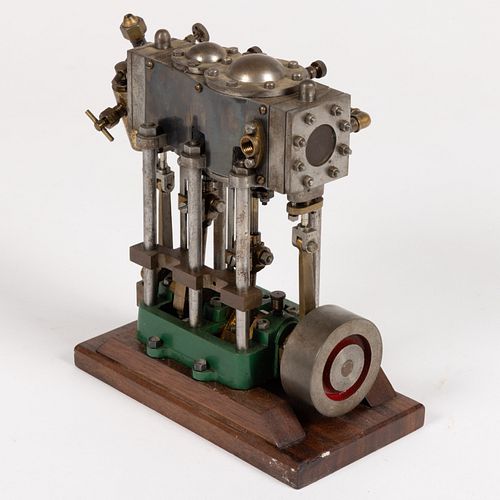 ATTRIBUTED ENGLISH STUART TURNER MODELS MIXED METALS TWIN-CYLINDER MARINE LAUNCH MODEL STEAM ENGINE