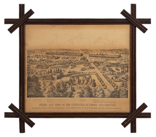 NATIONAL PUBLISHING CO. "BIRDS EYE VIEW OF THE CENTENNIAL BUILDINGS AND GROUNDS" PRINT