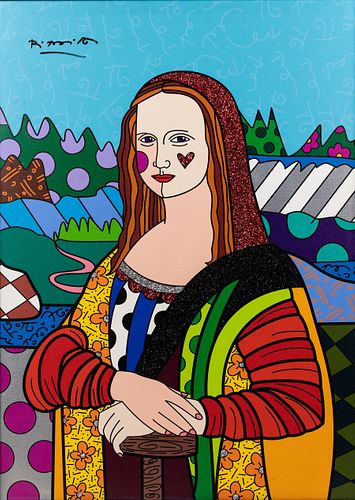 Romero Britto 'Mona Lisa' Limited Embellished Print