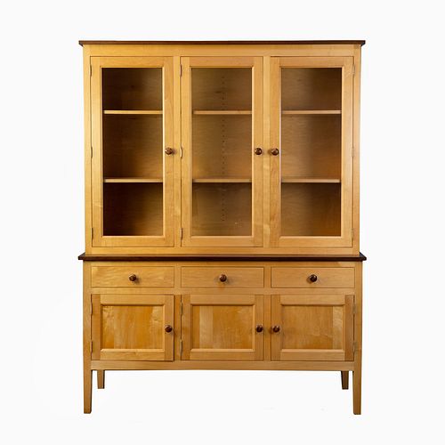 Simply Amish Oak and Maple Wood Breakfront Cabinet