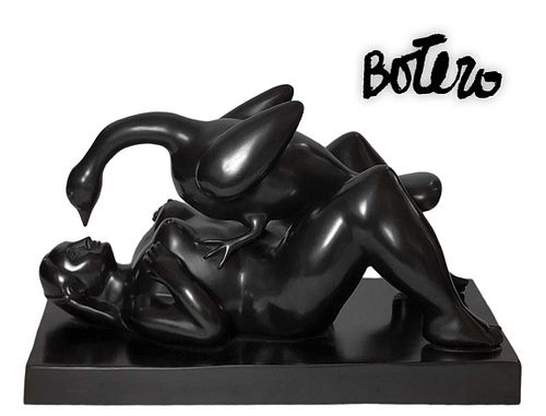 Fernando Botero Bronze Figure of Leda & The Swan, Signed and Numbered 1/6