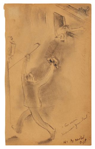 Edwin Dickinson, (20th century), "Au Revoir Monsieur Jean Paul", Pencil on paper, Image/Sheet: 8.125" H x 5" W